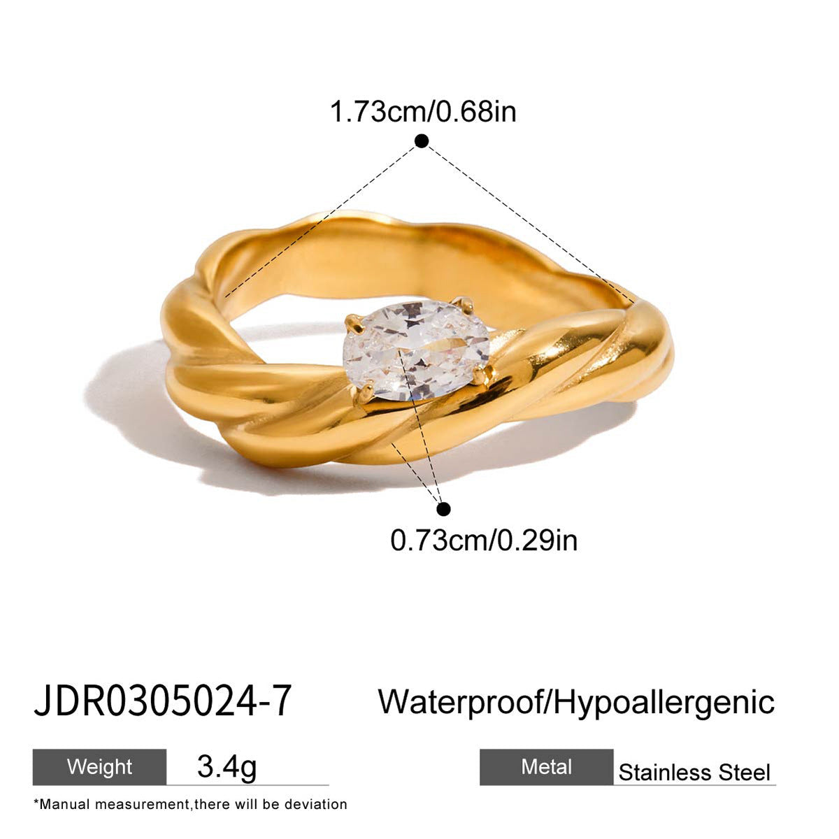 18K Gold Stainless Steel Geometric Zircon Ring Vera Lux