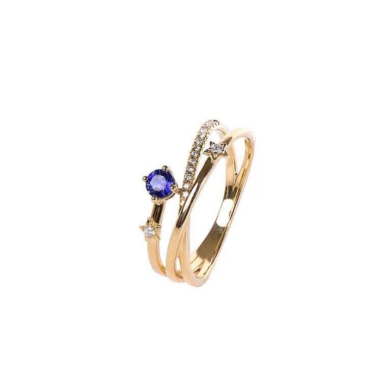 Blue Crystal Ring With Three Rows Of Diamonds Vera Lux