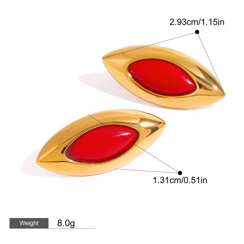 18K gold geometric oval inlaid gemstone design exquisite dazzling earrings Vera Lux