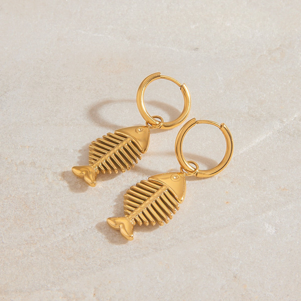 18K goldfishbone-shaped earrings with unique personality Vera Lux