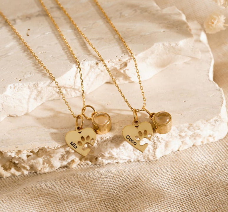 Personalized Heart & Paw Print Photo Custom Necklace Vera Lux
