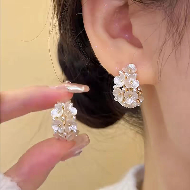 Fresh And Chic C Shaped Earrings With Diamond Encrusted Flowers For Women Vera Lux