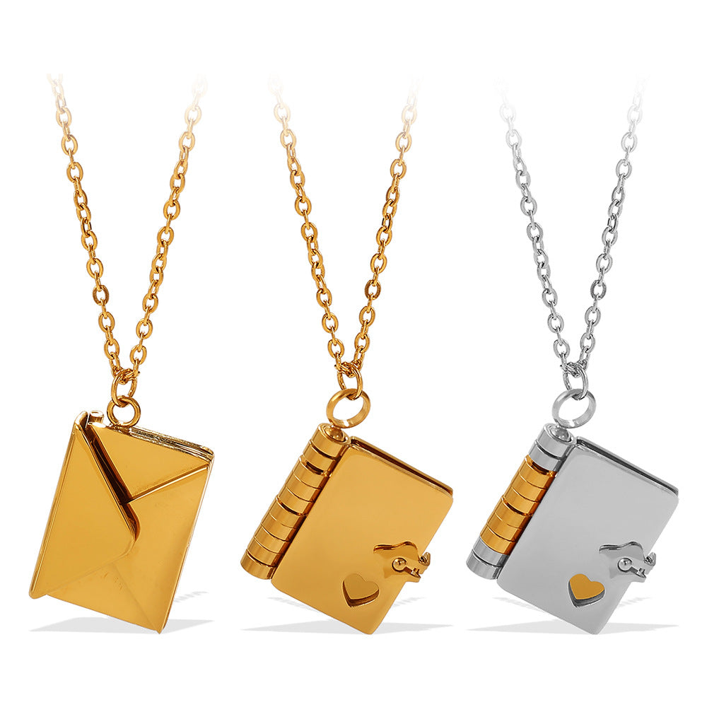 New Envelope Book Pendant Clavicle Necklace For Women, Minimalist Fashion Literary Style Necklace Vera Lux