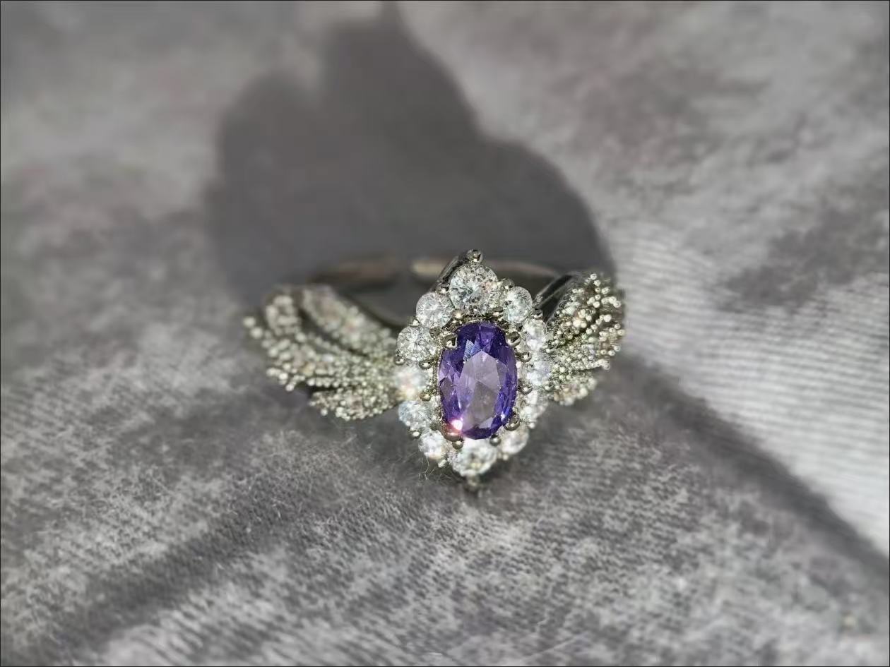 Light Purple Zircon Open Ring, Luxury Elegant Adjustable Band For Women Vera Lux