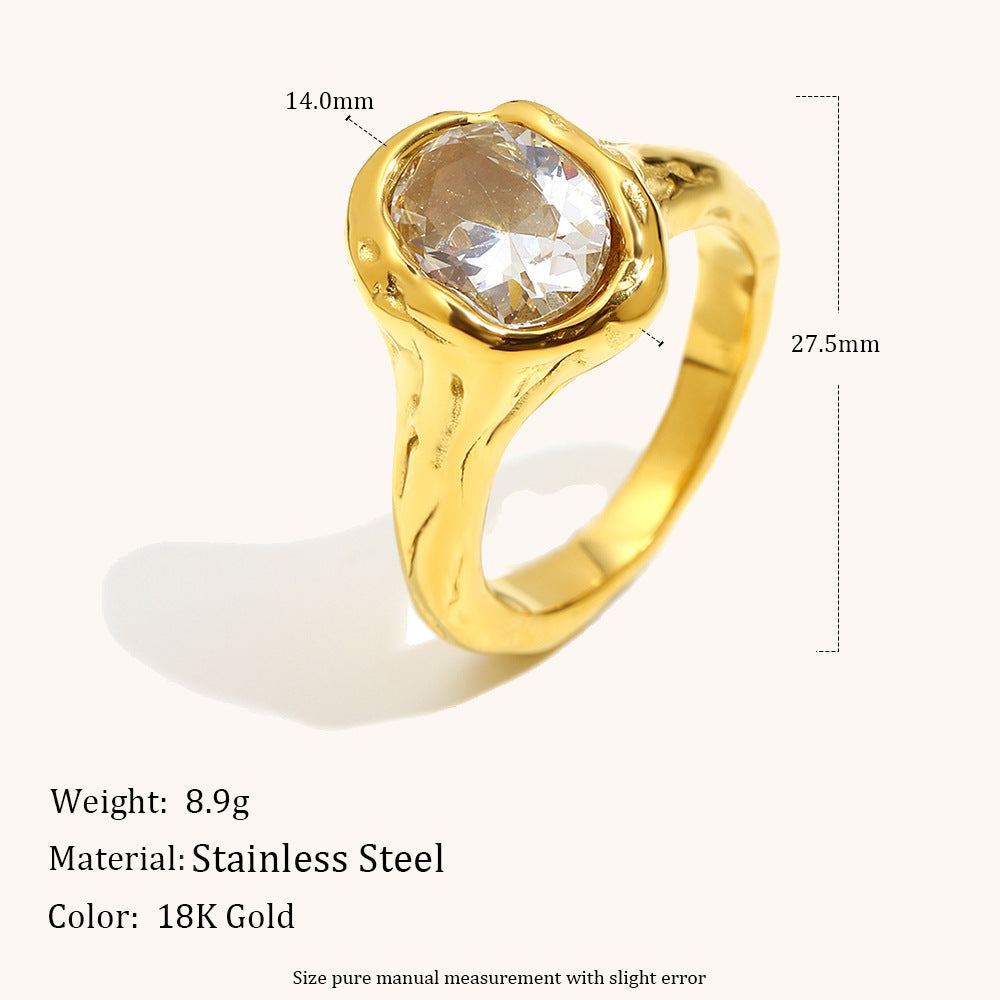 Stainless Steel 18K Gold-Plated Holed Dove-Egg Zircon Ring For Women  Lite Luxury Vera Lux