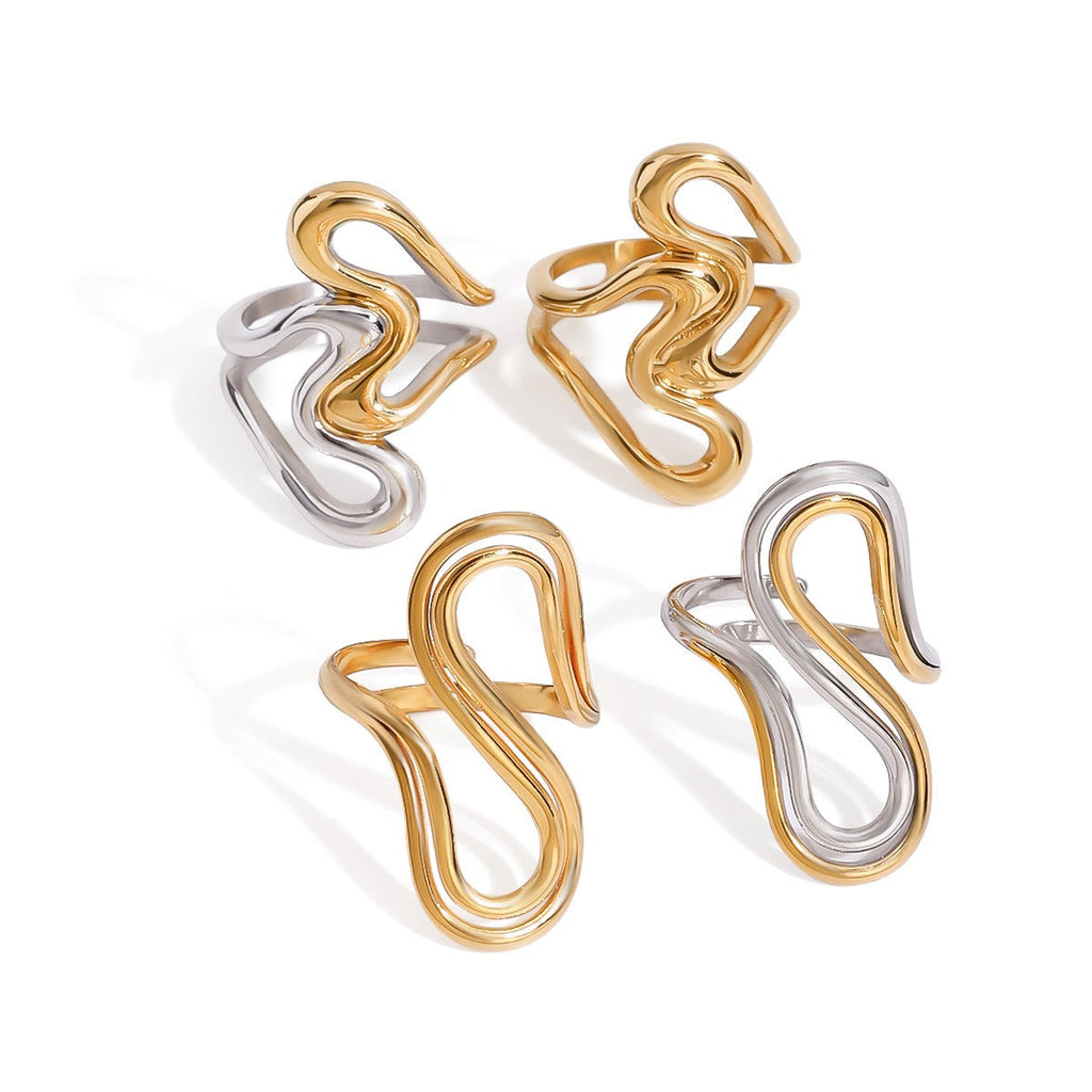 18K gold irregular lines with gold and silver color matching design unique personality ring Vera Lux