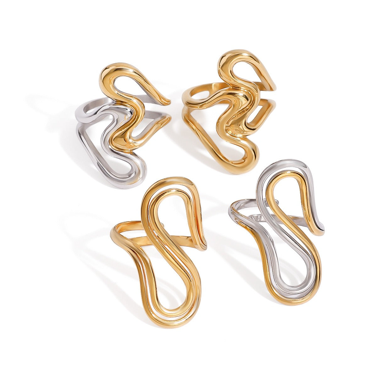 18K gold irregular lines with gold and silver color matching design unique personality ring Vera Lux