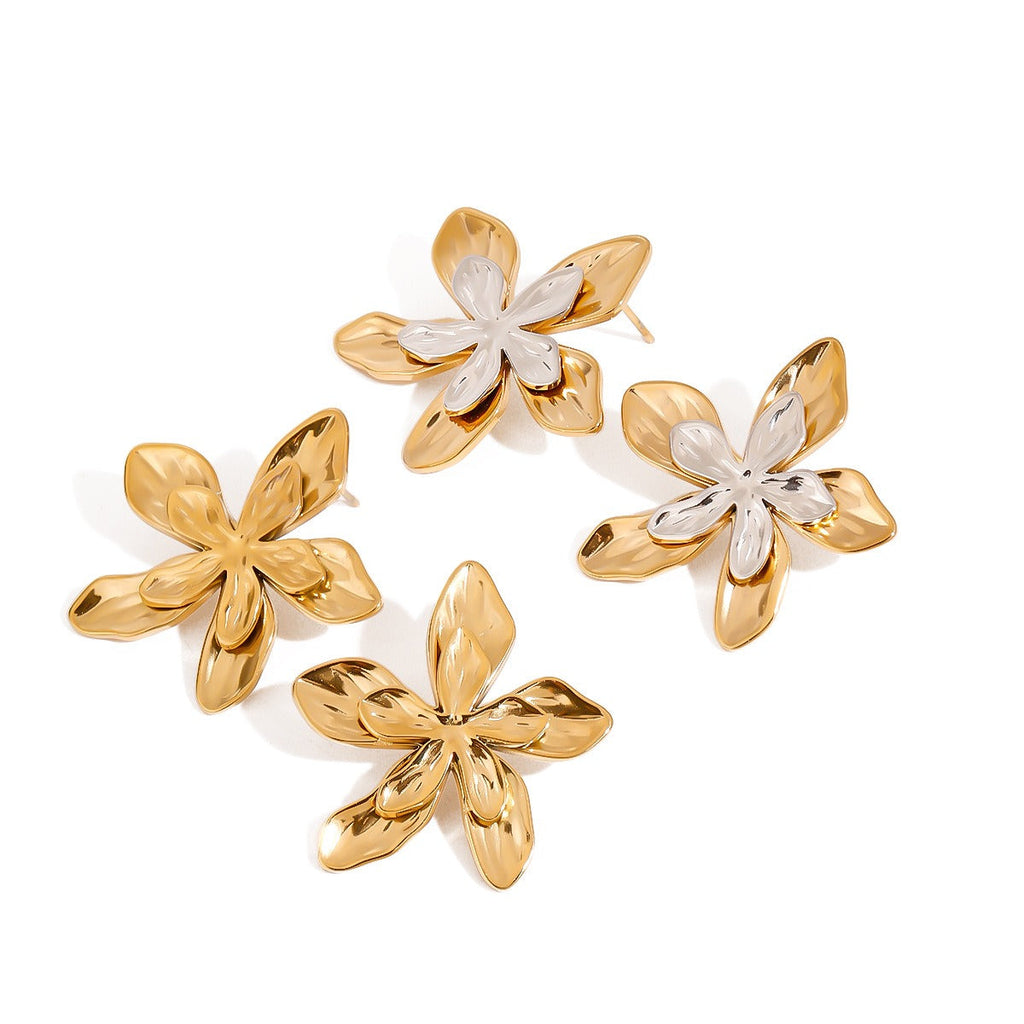 18K gold flowers with gold and silver color matching design exquisite and fashionable earrings Vera Lux