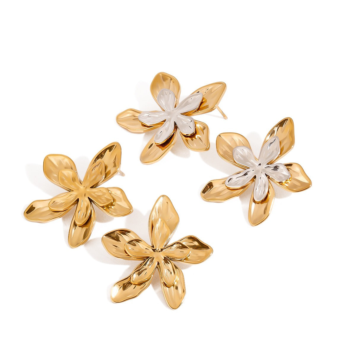 18K gold flowers with gold and silver color matching design exquisite and fashionable earrings Vera Lux