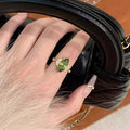 French Retro Olive Green Zircon Ring For Women, Elegant Light Luxury, Niche Exquisite High-End Open Ring Vera Lux