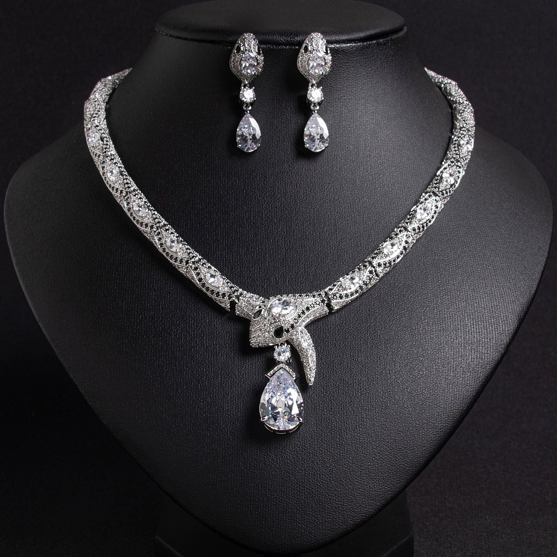 S925 Silver & Zircon Snake Necklace and Earring Set Vera Lux