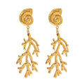 18K gold conch shell with coral design unique and noble earrings Vera Lux