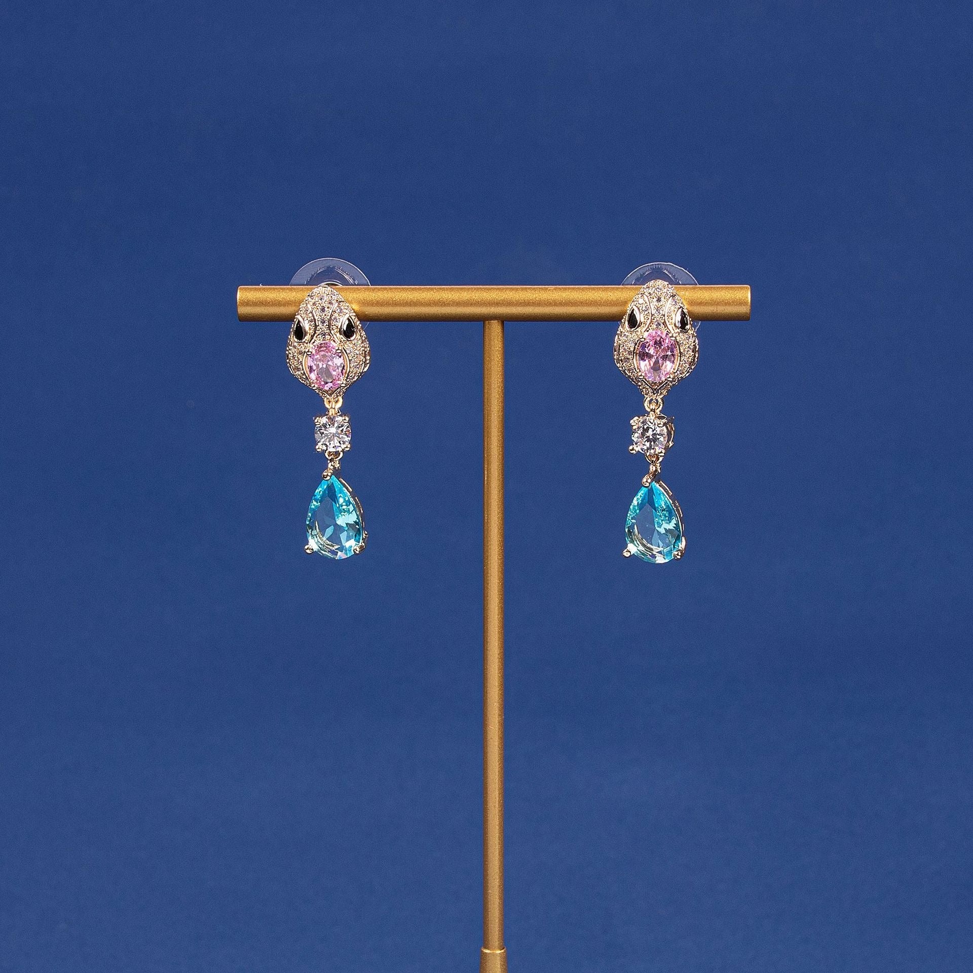 Snake-Shaped Titanium Steel Stud Earrings with Diamond Accents Vera Lux