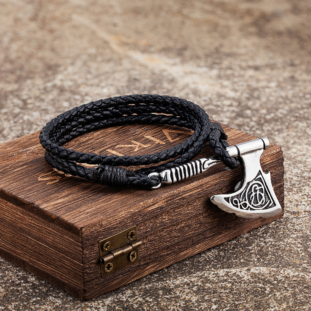 Fashionable And Versatile Leather Rope Bracelet With A Genuine Leather And Stainless Steel Axe Pendant Vera Lux