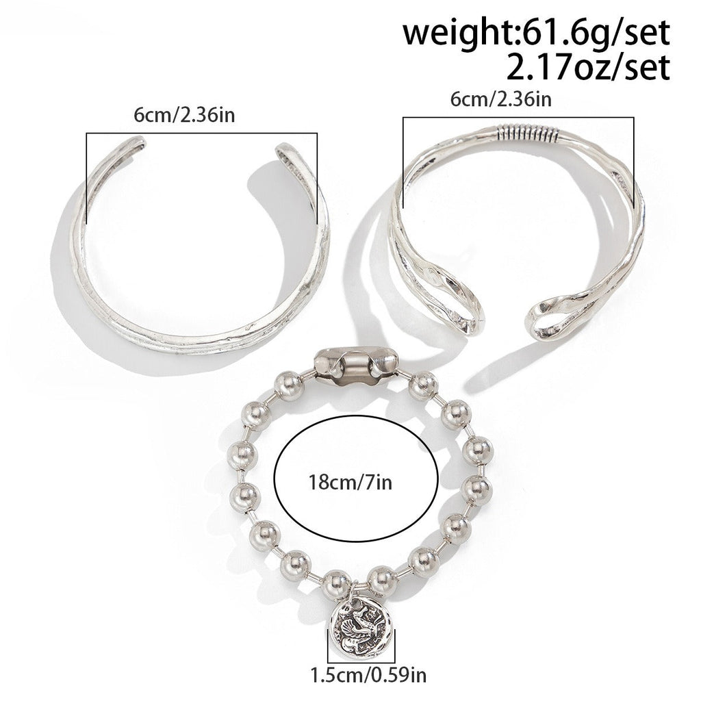Double Ring Hollow Spring Open Bracelet Punk Style Round Bead Pendant Stacking Bracelet Vera Lux