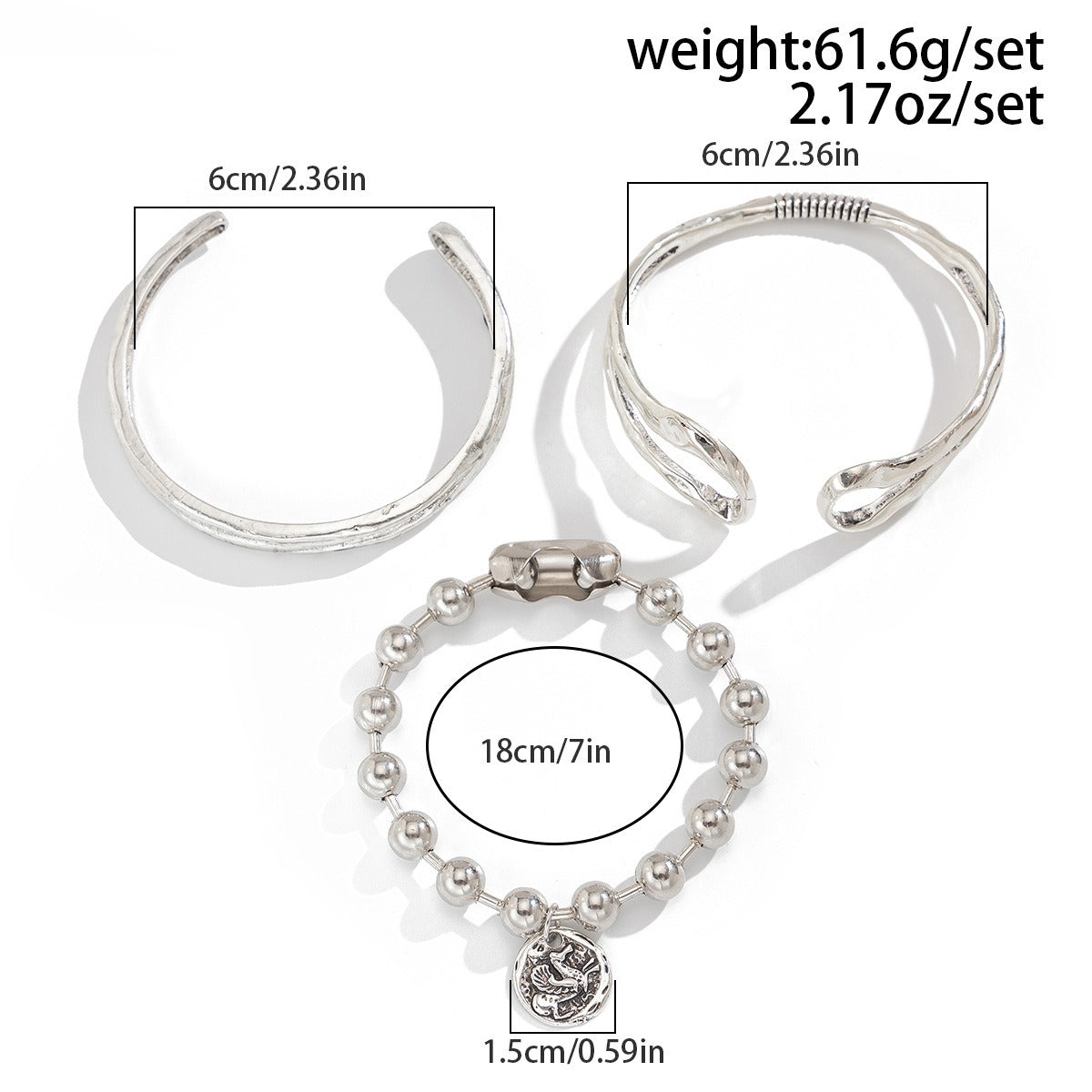 Double Ring Hollow Spring Open Bracelet Punk Style Round Bead Pendant Stacking Bracelet Vera Lux