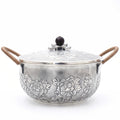 925 Sterling Silver Elegant Handcrafted  Serving Pot with Floral Motifs and Wooden Handles-Premium Hot Pot - Handicraft Vera Lux