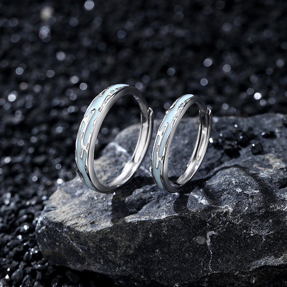 S925 sterling silver Jiangnan Misty Rain fluorescent couple ring Vera Lux