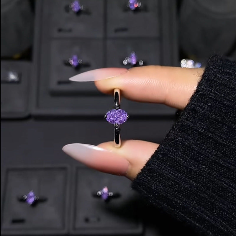 Minimalist Purple Waterdrop Rhinestone High-End Niche Ring Vera Lux