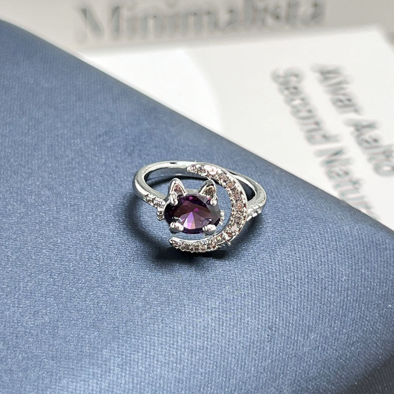 Nine Purple Fire Series Purple Rhinestone Open Ring, Sweet Cool Luxury Minimalist Unique Design Women Finger Ring Vera Lux
