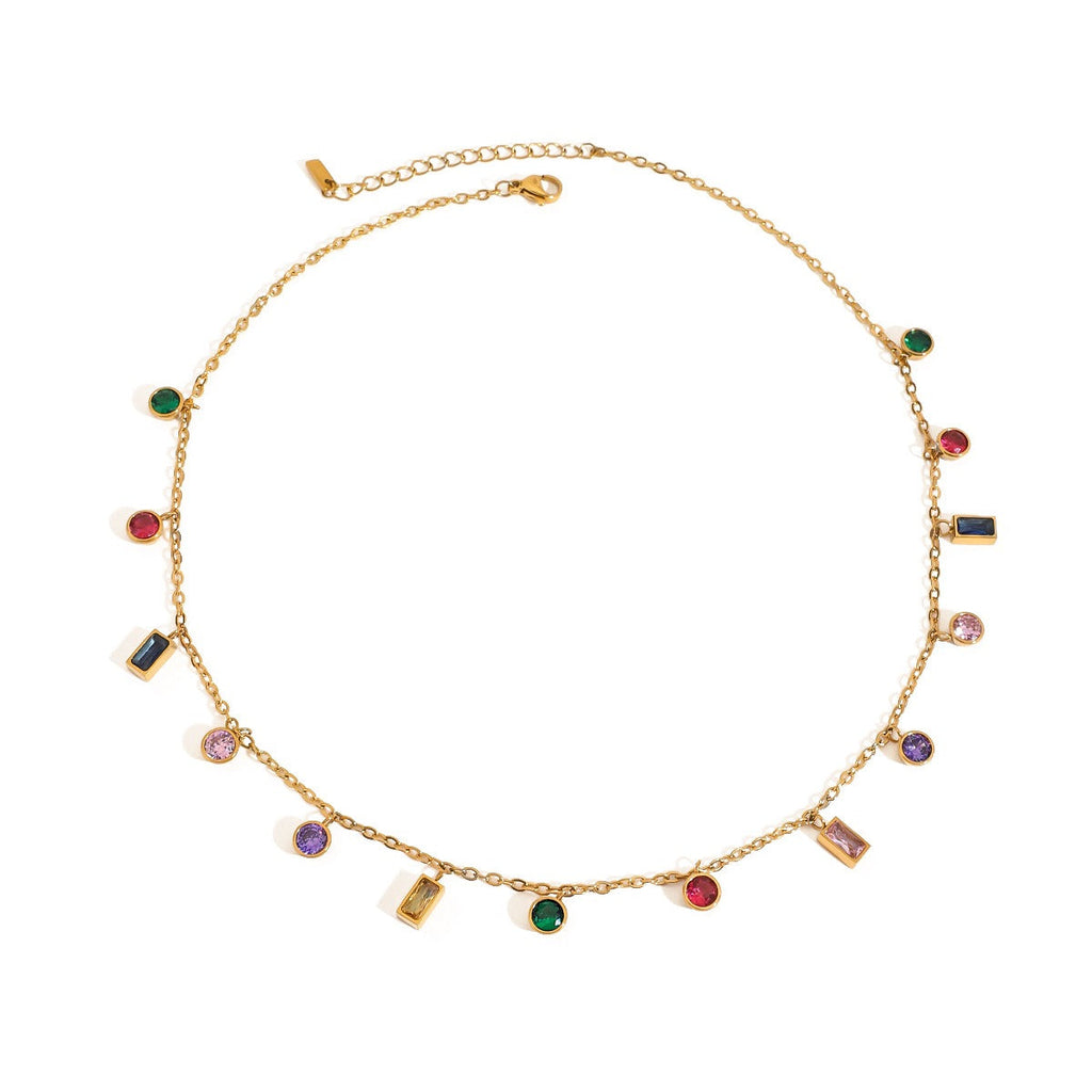 18K gold inlaid geometric gemstone design exquisite dazzling necklace Vera Lux
