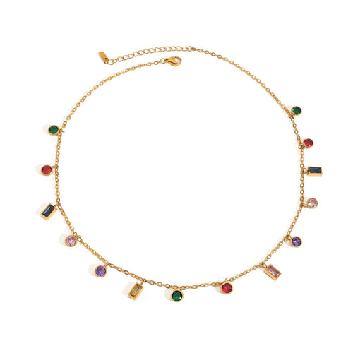 18K gold inlaid geometric gemstone design exquisite dazzling necklace Vera Lux