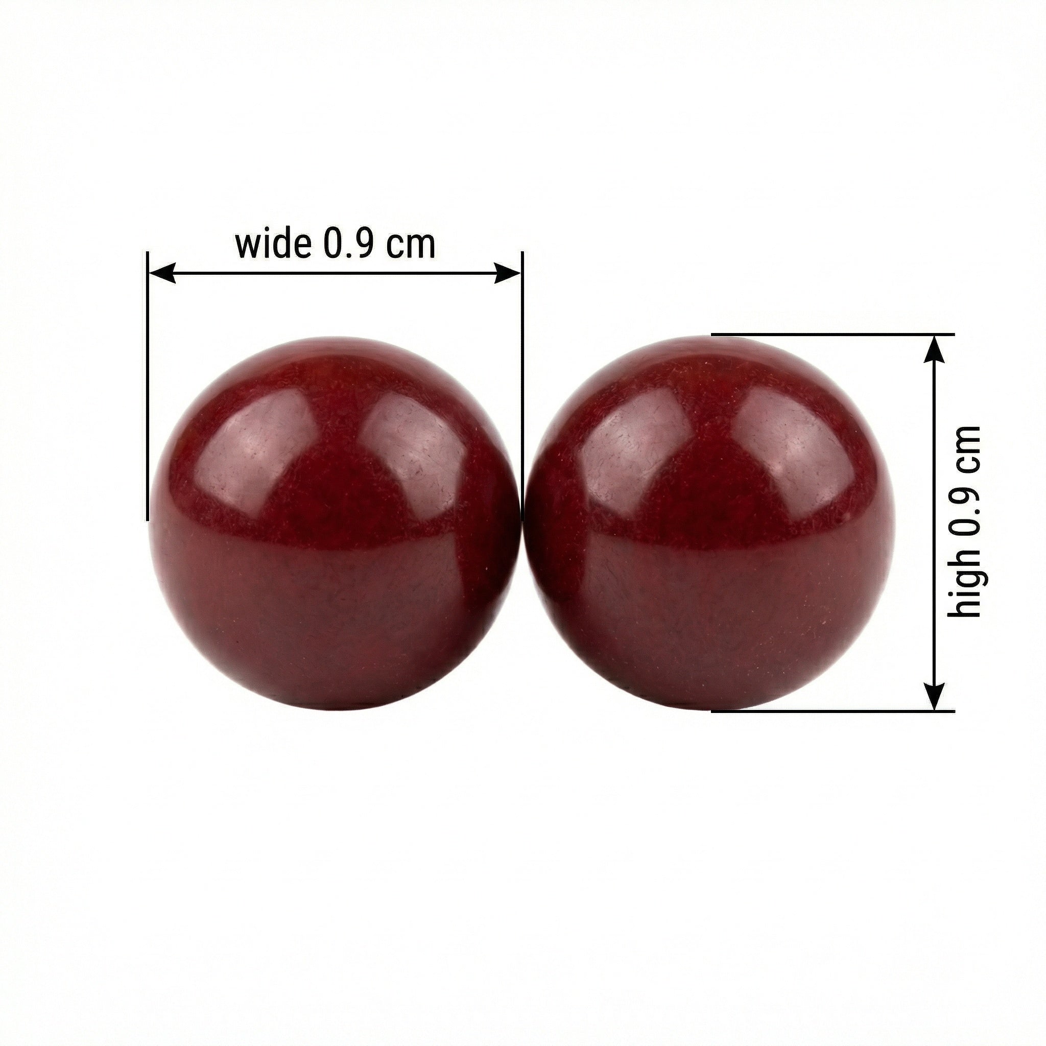925 Sterling Silver A Pair of Polished Dark Red Glossy Spheres Vera Lux