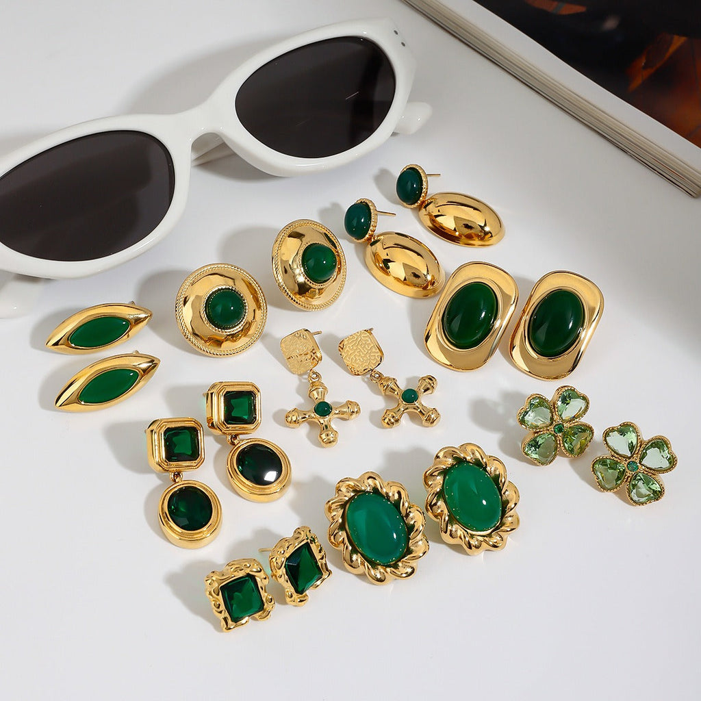18K gold geometric/flower-shaped inlaid gemstone design light luxury noble earrings Vera Lux