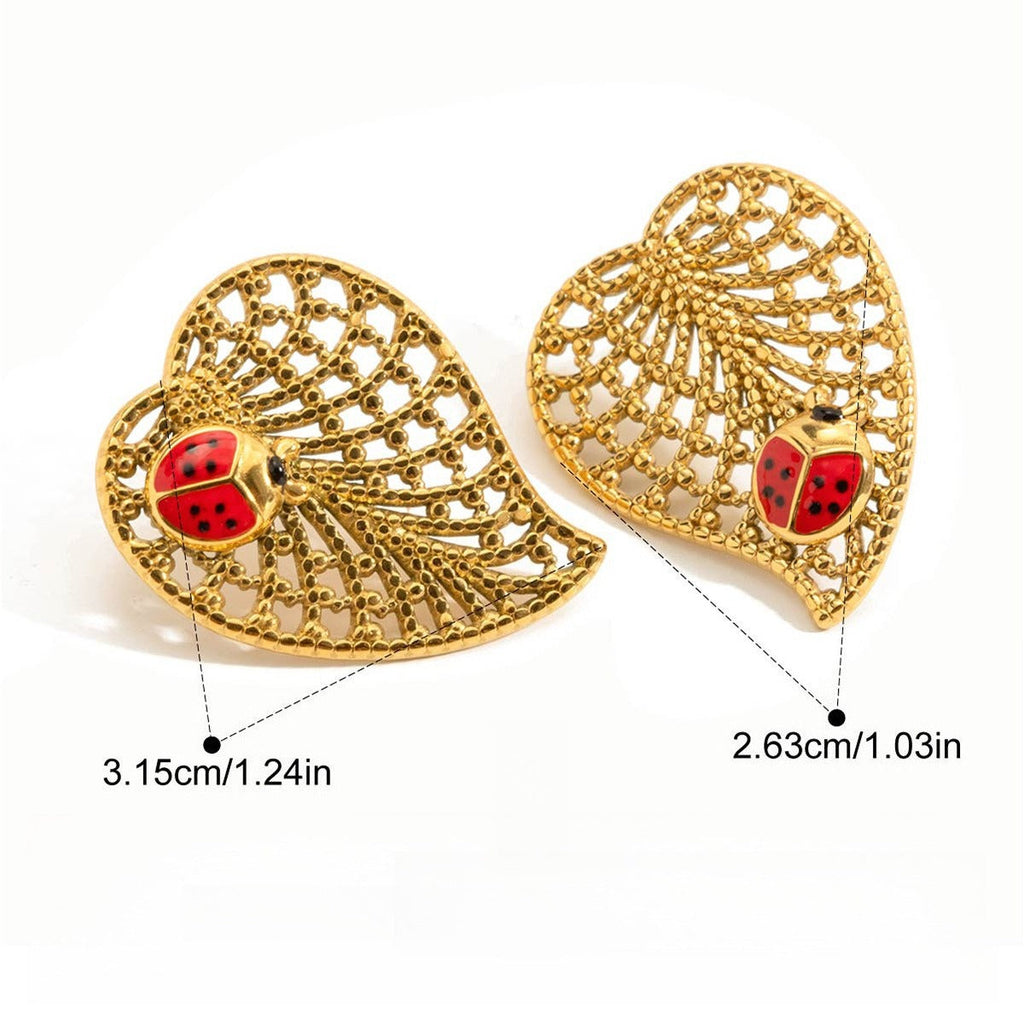 18K gold classic ladybug and leaf earrings Vera Lux