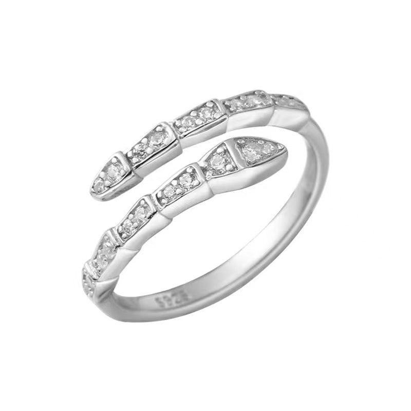 S925 Sterling Silver Sparkling Zircon Spirit Snake Ring For Women, Premium Open Ring, Simple & Versatile, Light Luxury Niche Design Finger Ring Vera Lux