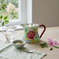 Pure 999 Fine Silver Elegant Hand-Painted Enamel Floral Pitcher with Red Sculpted Handle - Handicraft Vera Lux