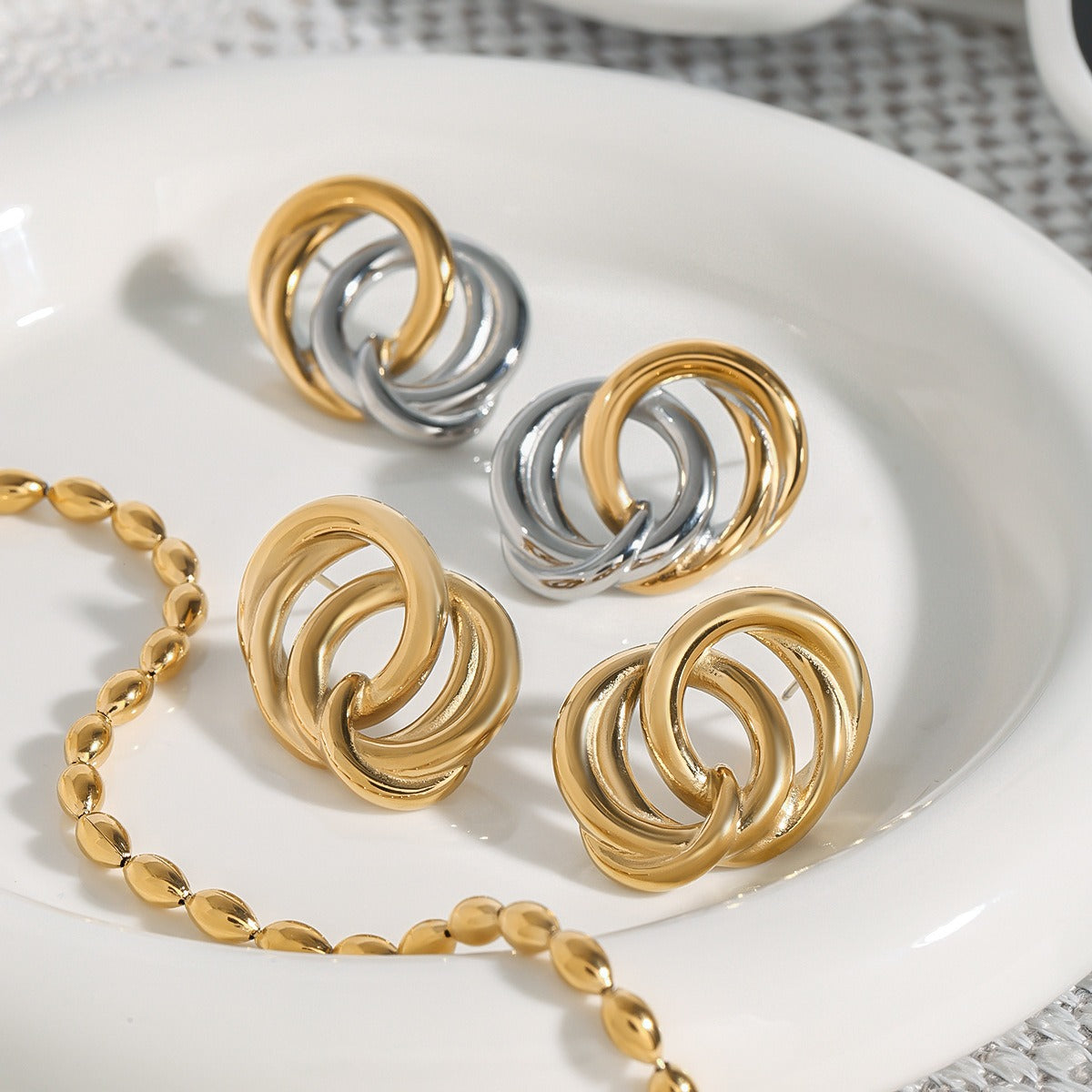 18K gold ring-shaped interlocking earrings with simple personality Vera Lux