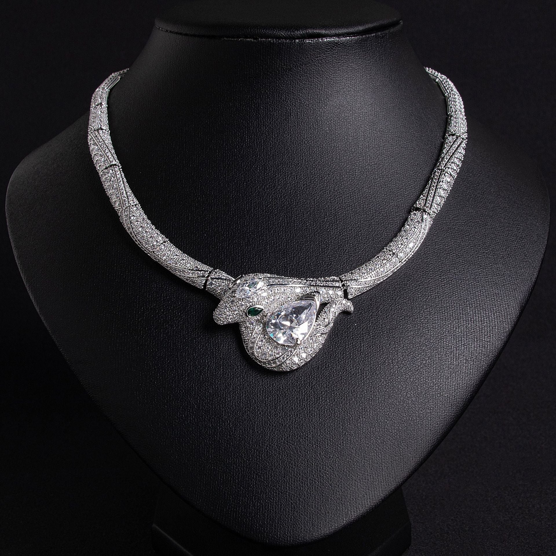 18K Gold "Petite Luxury" Snake-and-Bamboo-Knot Zircon Necklace Vera Lux
