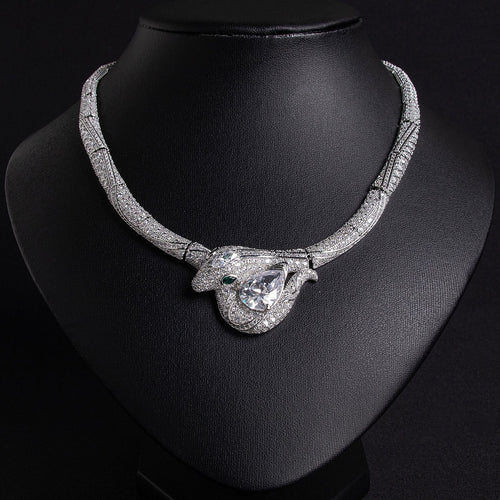 18K Gold "Petite Luxury" Snake-and-Bamboo-Knot Zircon Necklace Vera Lux