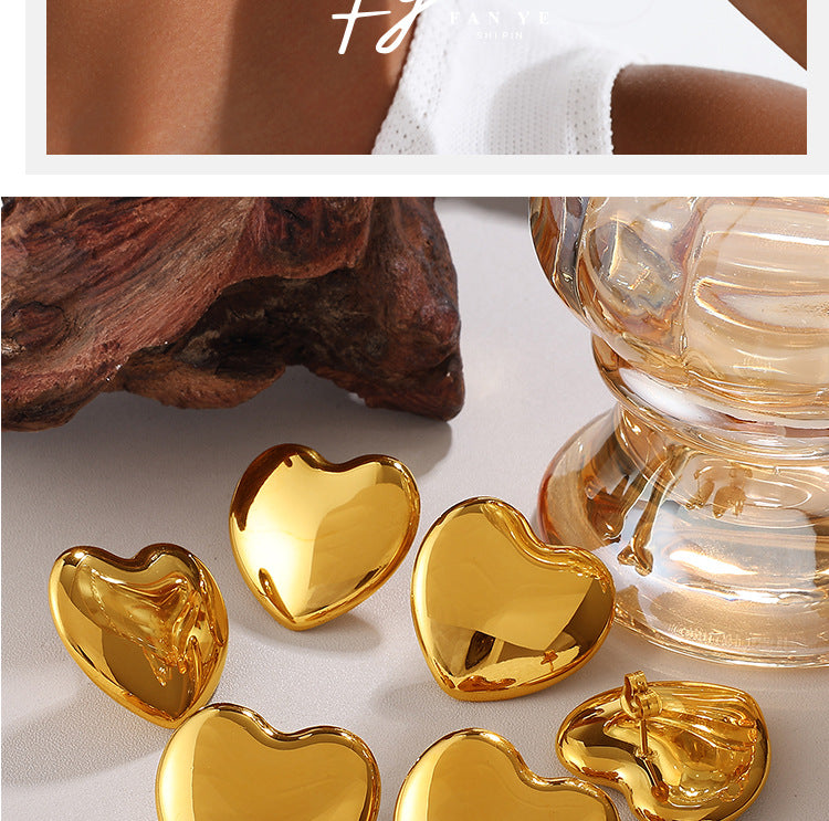 European And American Minimalist Glossy Heart-shaped Stainless Steel Earrings For Women. Light Luxury Minimalist Style. Exaggerated Heart-shaped Earrings. Versatile Accessories. Vera Lux