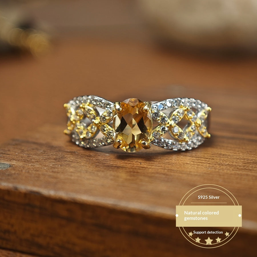 Natural Citrine 925 Silver Openwork Ring Vera Lux