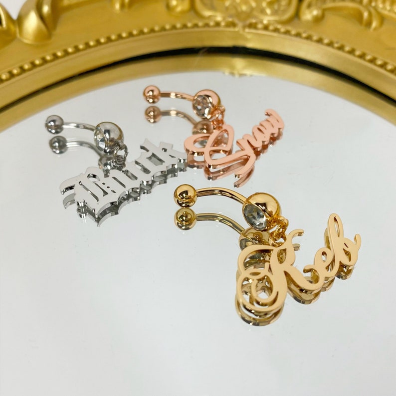 Custom Engraved Script Name Belly Ring Vera Lux