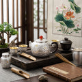 Pure 999 Fine Silver Handcrafted Silver Teapot Featuring Intricate Lotus Engravings and a Crimson Finial - Handicraft Vera Lux
