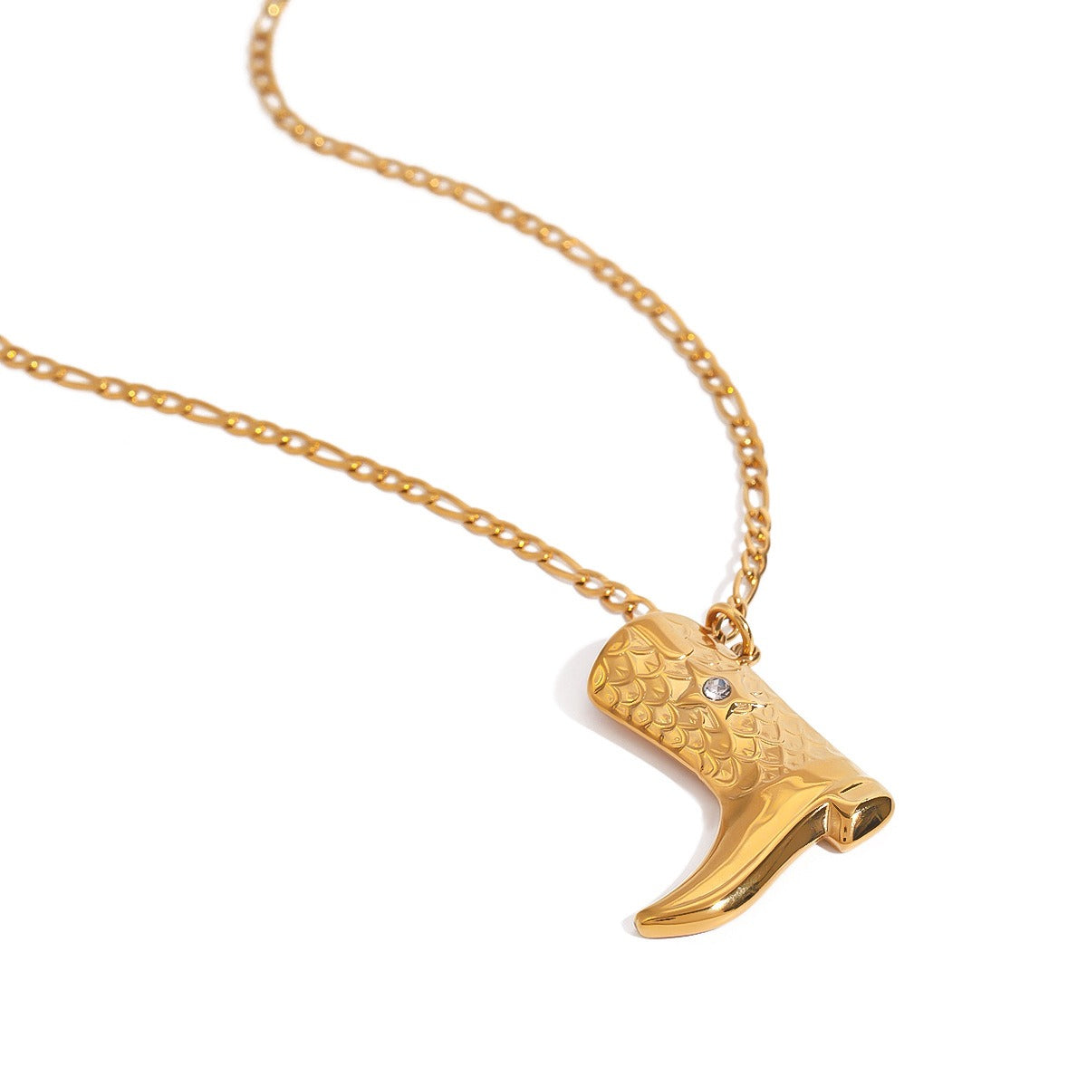 18K gold boots inlaid with gemstones and textured design trendy and unique necklace Vera Lux