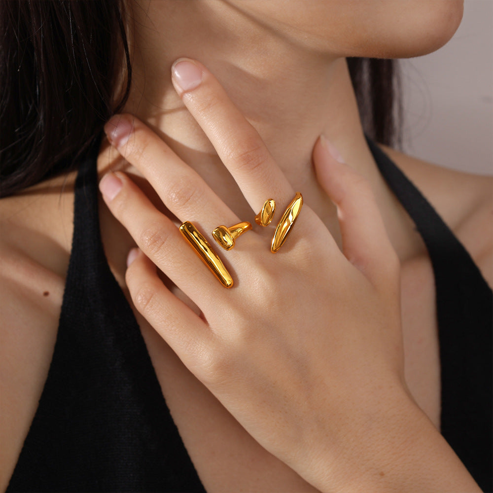 Light Luxury Gold Irregular Geometric Ring, 18K Gold Plated Stainless Steel, Vintage High-End Open Ring Vera Lux