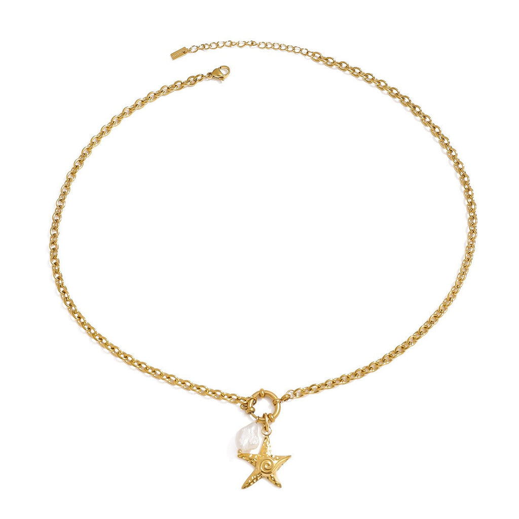 18K gold starfish with pearl design exquisite and noble necklace Vera Lux