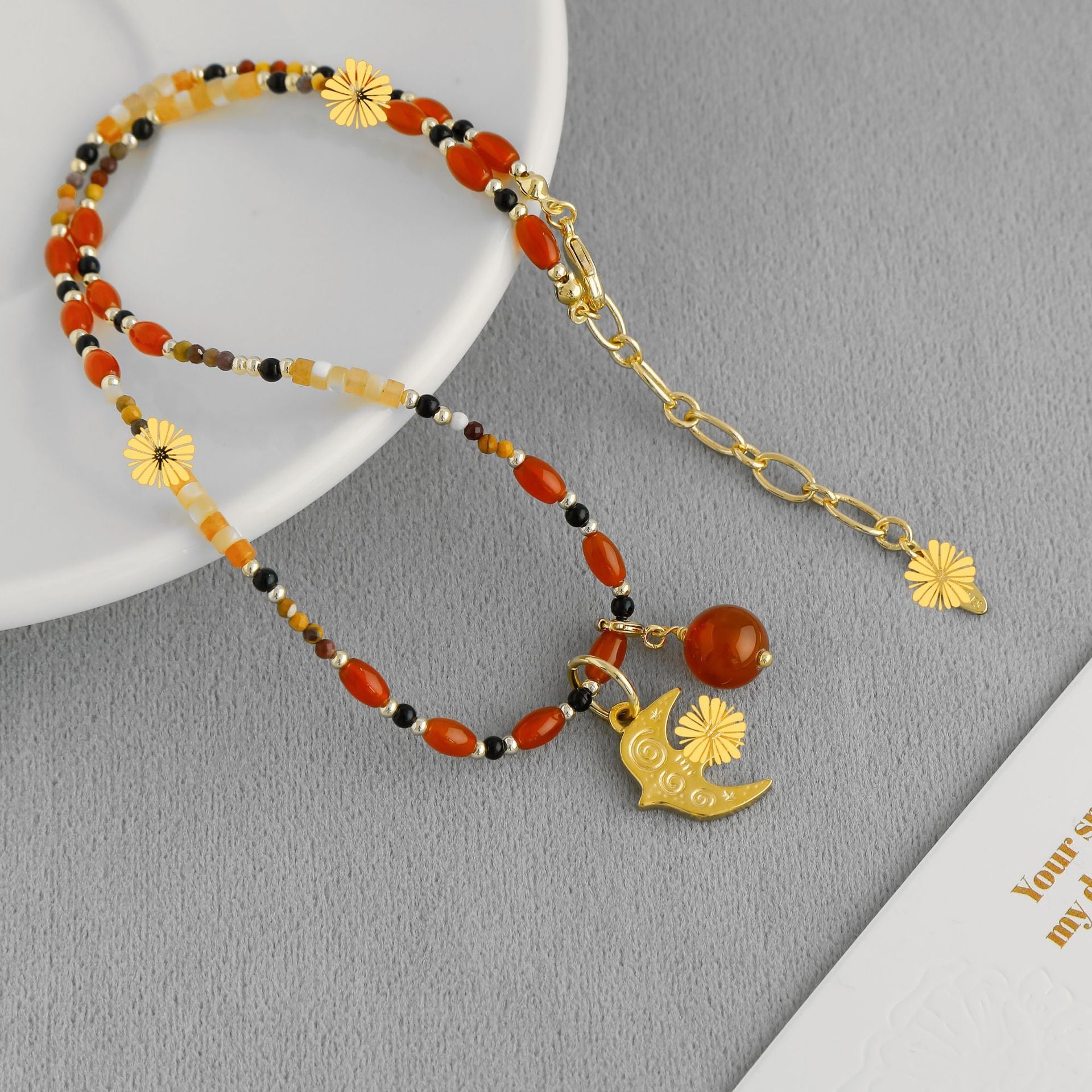 Bird Necklace New Chinese Style Ethnic Flair Minimalist Design With Natural Stone Vera Lux