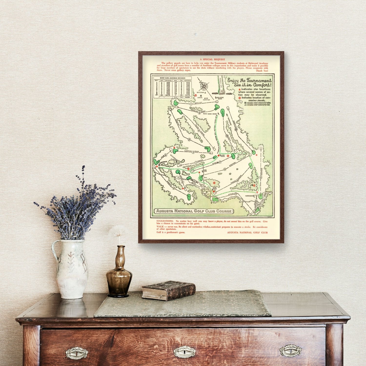 Vintage Map of Augusta National Golf Course, 1954 Teds Vintage Art