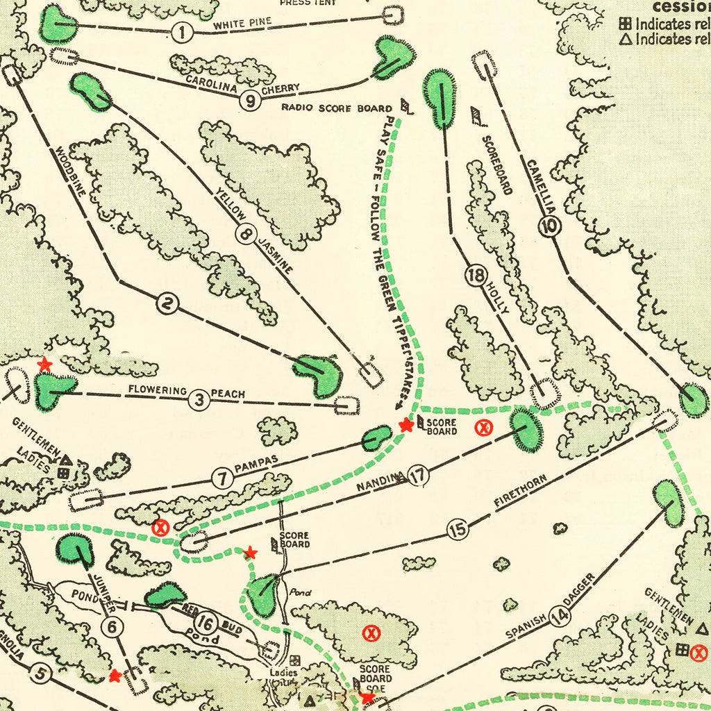 Vintage Map of Augusta National Golf Course, 1954 Teds Vintage Art