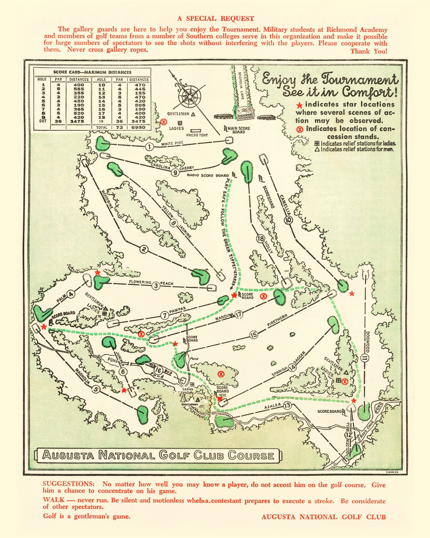 Vintage Map of Augusta National Golf Course, 1954 Teds Vintage Art