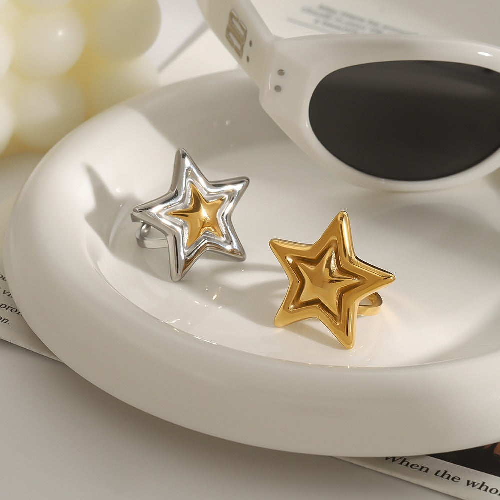 18K gold five-pointed star with texture design simple personality ring Vera Lux