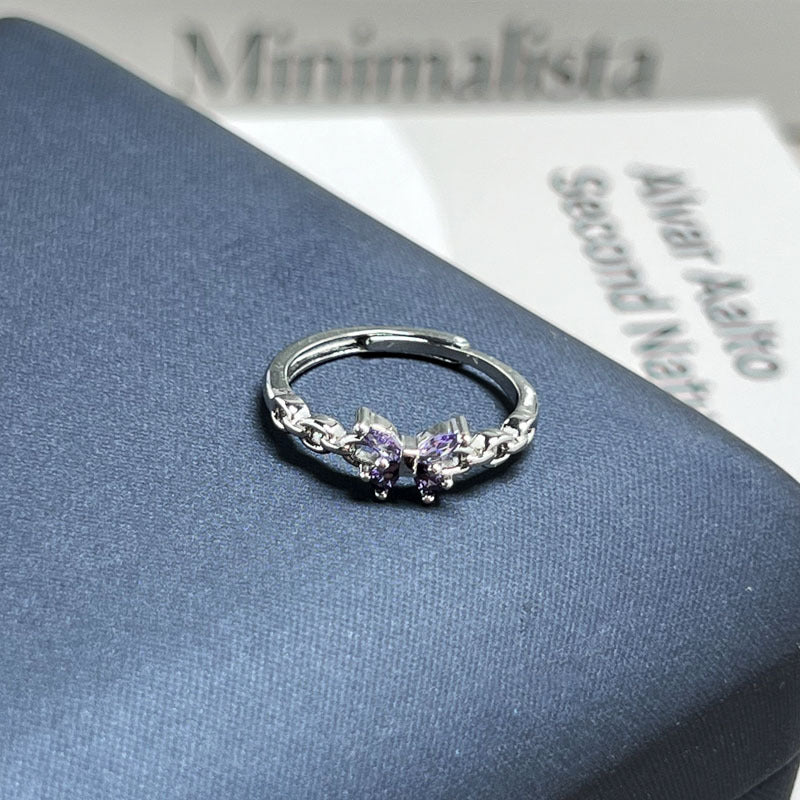 Nine Purple Fire Series Purple Rhinestone Open Ring, Sweet Cool Luxury Minimalist Unique Design Women Finger Ring Vera Lux