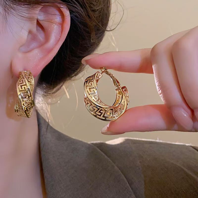 Silver Needle Twisted Hollow Hoop Earrings, European American Style, Unique Niche High-end Ear Jewelry For Women Vera Lux