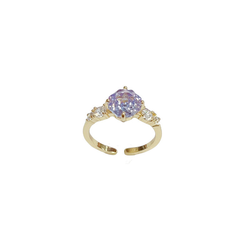 Fashionable All-Match Rose Ice-Flower Cut Cubic Zirconia Open Ring Vera Lux