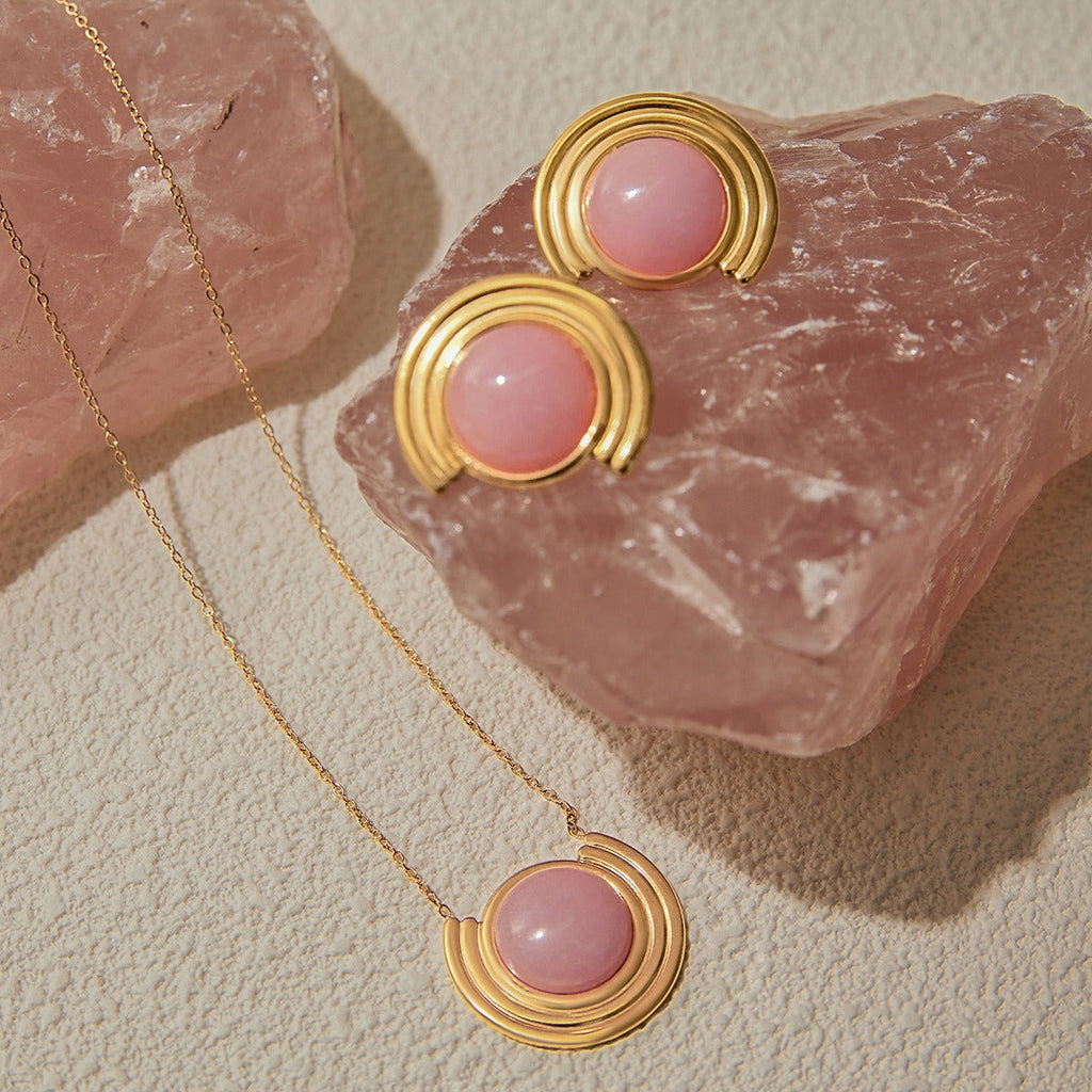 18K gold round shape with textured gemstone design light luxury noble necklace Vera Lux